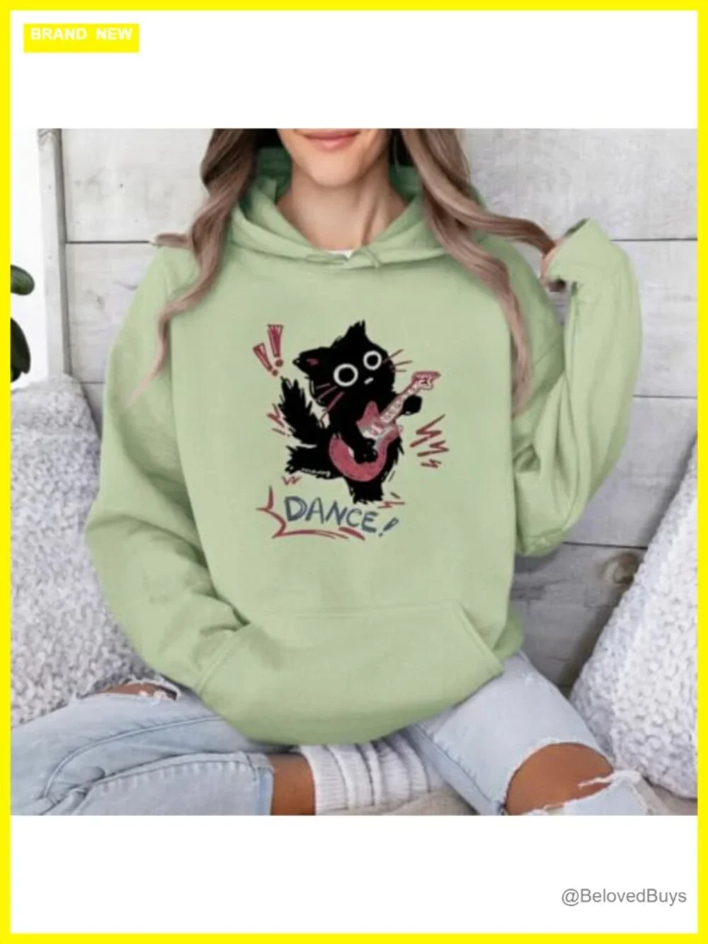 Cat Hoodie Womens Cotton Blend Graphic Pullover Y2k Grunge Kawaii Sweatshirt